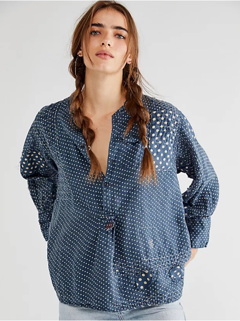 Magnolia Pearl Indigo Polka Dot Henry Top 926 Charlie OS NWOT - Picture 2 of 16